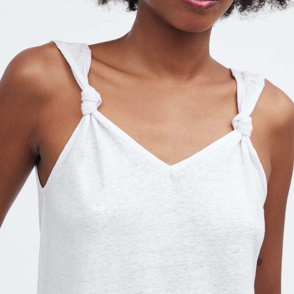 Madewell Linen Blend White Knotted-Strap Tank Top Size Small - Picture 4 of 5